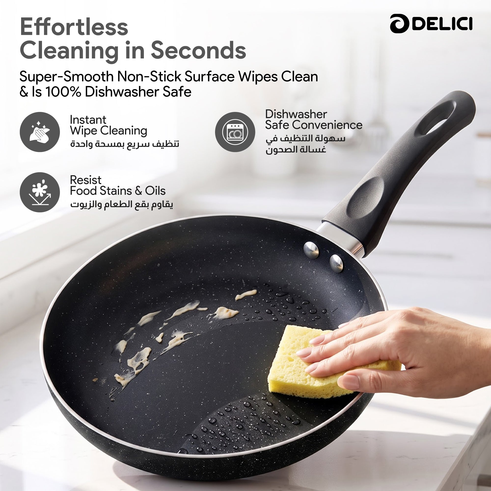 Delici Granite Gray Nonstick Fry Pan 28 cm – AFP28GE | PFOA-Free, Dishwasher Safe