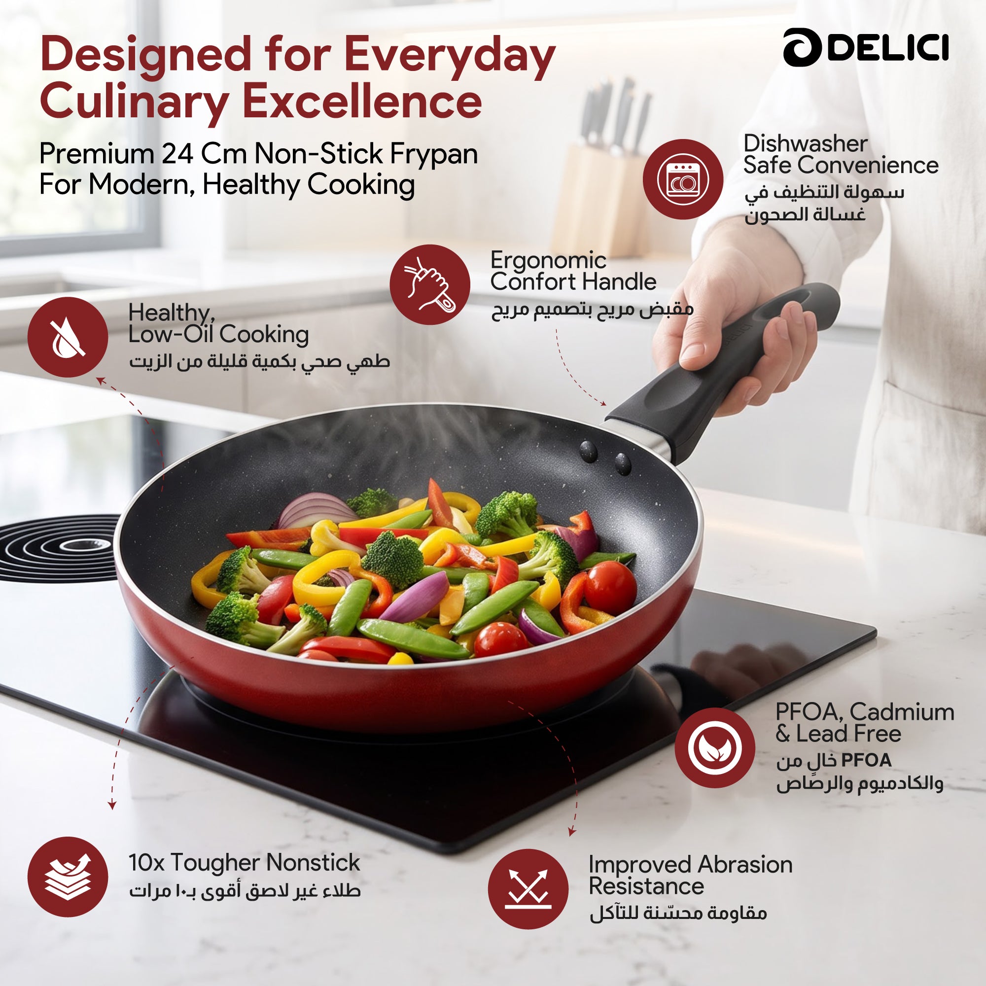 Delici Granite Gray Nonstick Fry Pan 24 cm – AFP24GE | PFOA-Free, Dishwasher Safe