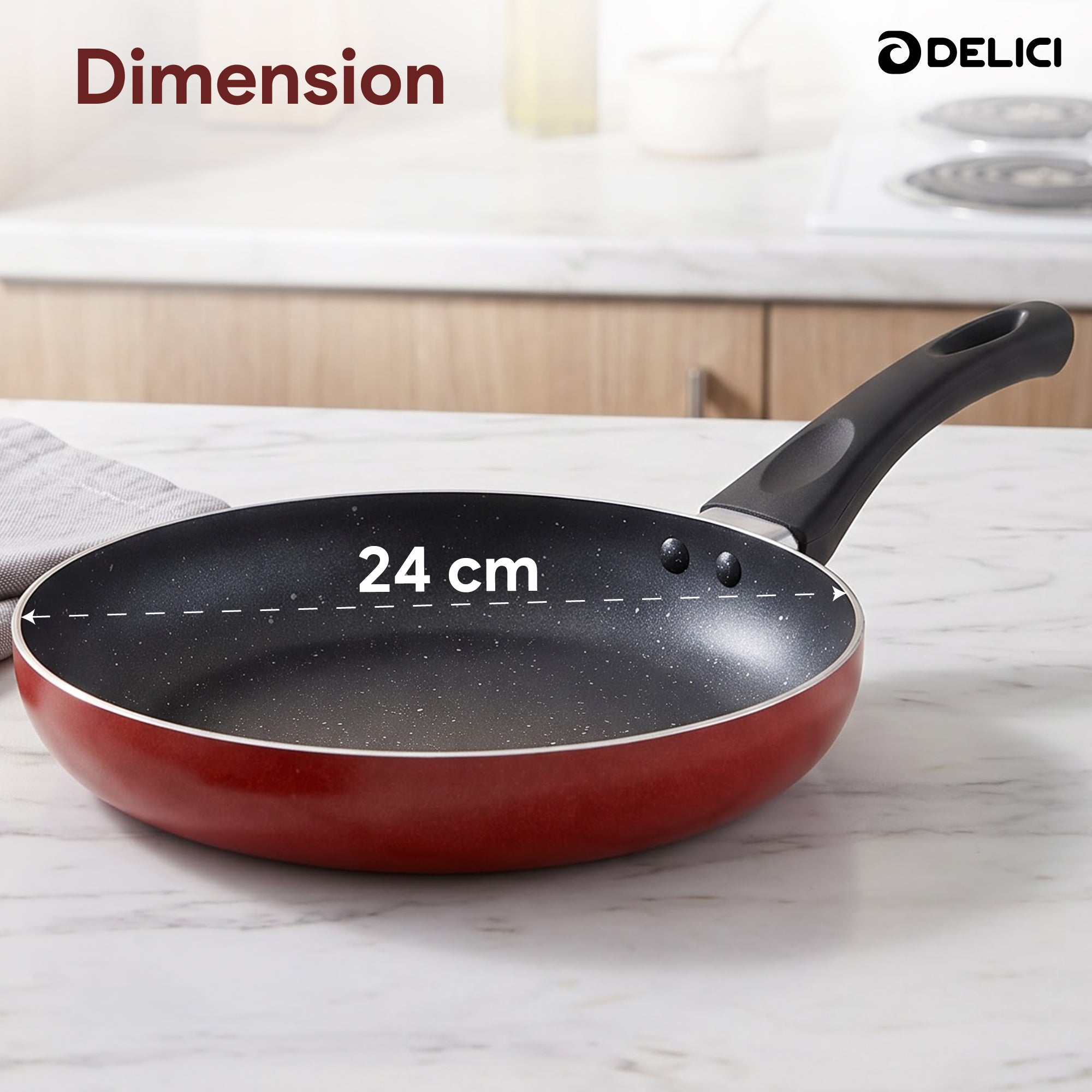 Delici Granite Gray Nonstick Fry Pan 24 cm – AFP24GE | PFOA-Free, Dishwasher Safe