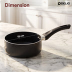 Delici Granite Gray Nonstick Milk Pan 18 cm – AMP18GE | PFOA-Free, Glass Lid