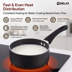 Delici Granite Gray Nonstick Milk Pan 18 cm – AMP18GE | PFOA-Free, Glass Lid