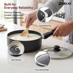 Delici Granite Gray Nonstick Milk Pan 18 cm – AMP18GE | PFOA-Free, Glass Lid