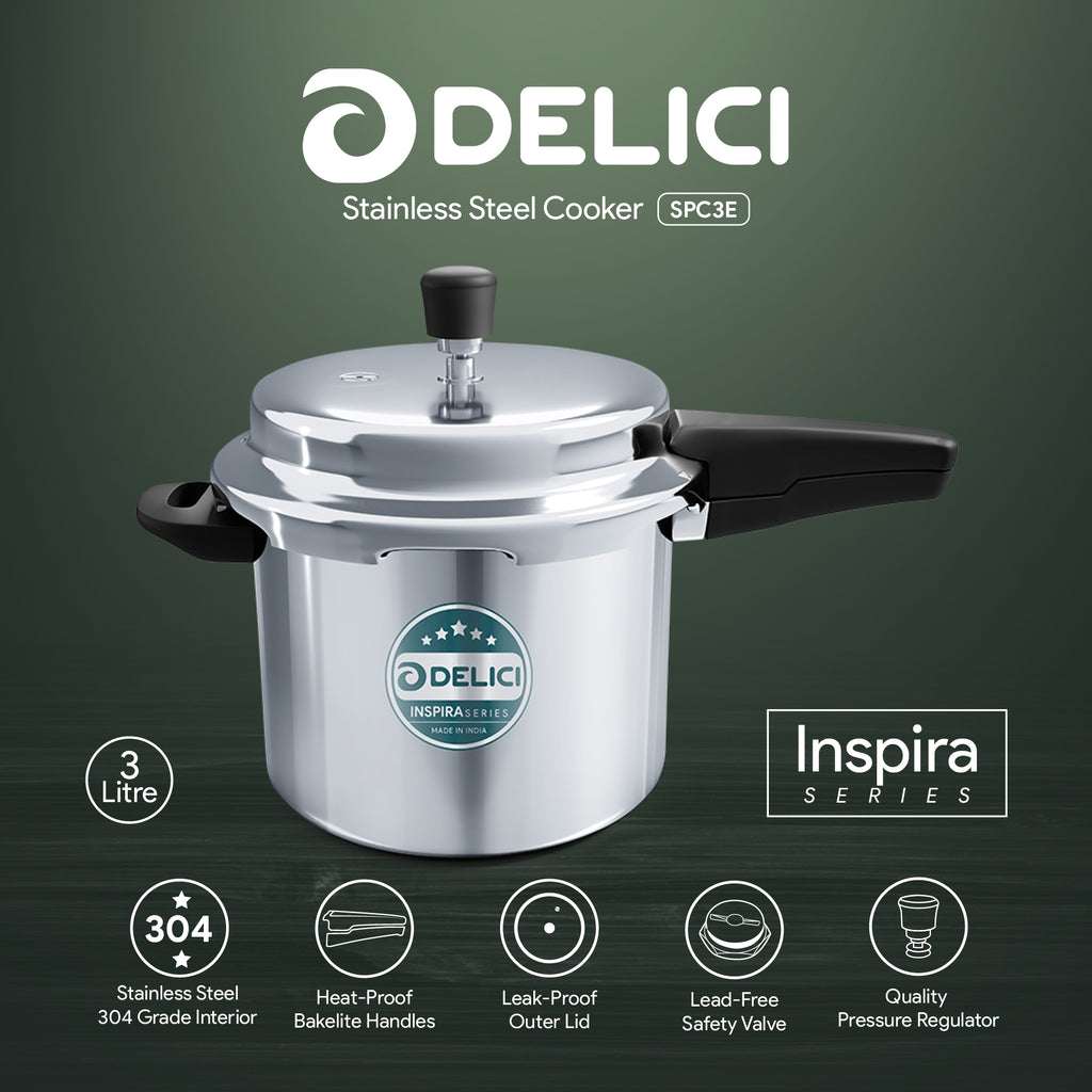 Delici Stainless Steel Pressure Cooker 3 Litre – SPC3E | Induction Compatible