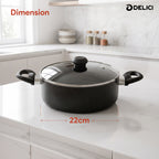 Delici Granite Gray Nonstick Sauce Pan 22 cm – ASP22GE | PFOA-Free, Glass Lid