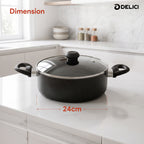 Delici Granite Gray Nonstick Sauce Pan 24 cm – ASP24GE | PFOA-Free, Glass Lid
