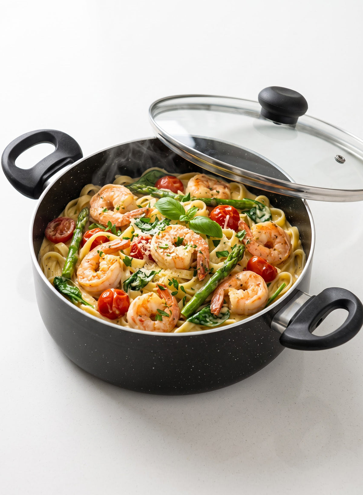 Delici Granite Gray Nonstick Sauce Pan 28 cm – ASP28GE | PFOA-Free, Glass Lid