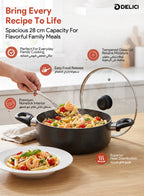 Delici Granite Gray Nonstick Sauce Pan 28 cm – ASP28GE | PFOA-Free, Glass Lid