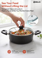 Delici Granite Gray Nonstick Sauce Pan 28 cm – ASP28GE | PFOA-Free, Glass Lid