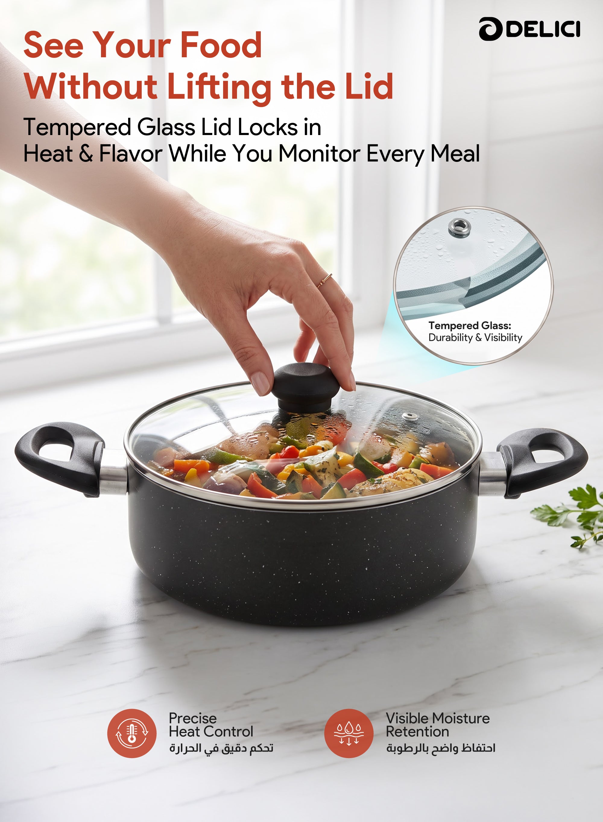 Delici Granite Gray Nonstick Sauce Pan 28 cm – ASP28GE | PFOA-Free, Glass Lid