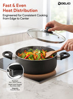 Delici Granite Gray Nonstick Sauce Pan 28 cm – ASP28GE | PFOA-Free, Glass Lid