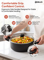 Delici Granite Gray Nonstick Sauce Pan 28 cm – ASP28GE | PFOA-Free, Glass Lid