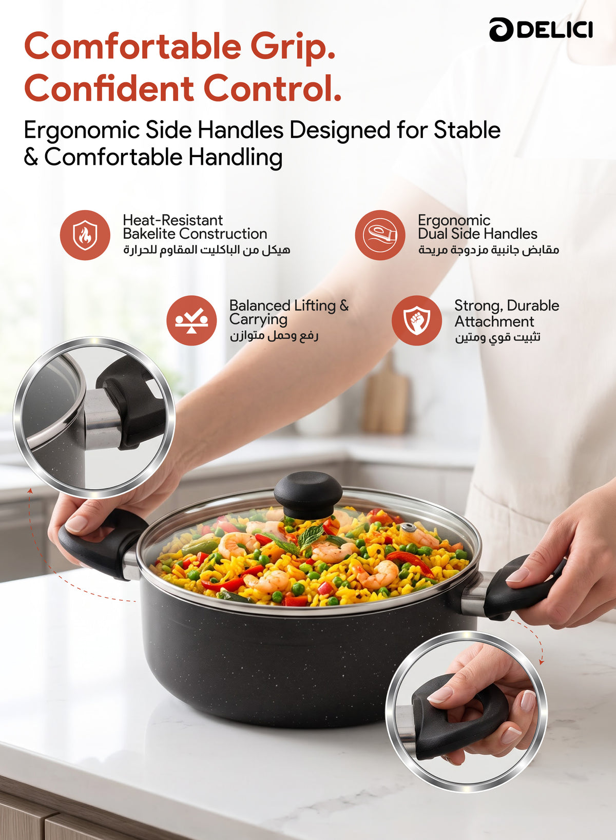 Delici Granite Gray Nonstick Sauce Pan 28 cm – ASP28GE | PFOA-Free, Glass Lid