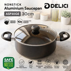 Delici Granite Gray Nonstick Sauce Pan 30 cm – ASP30GE | PFOA-Free, Glass Lid