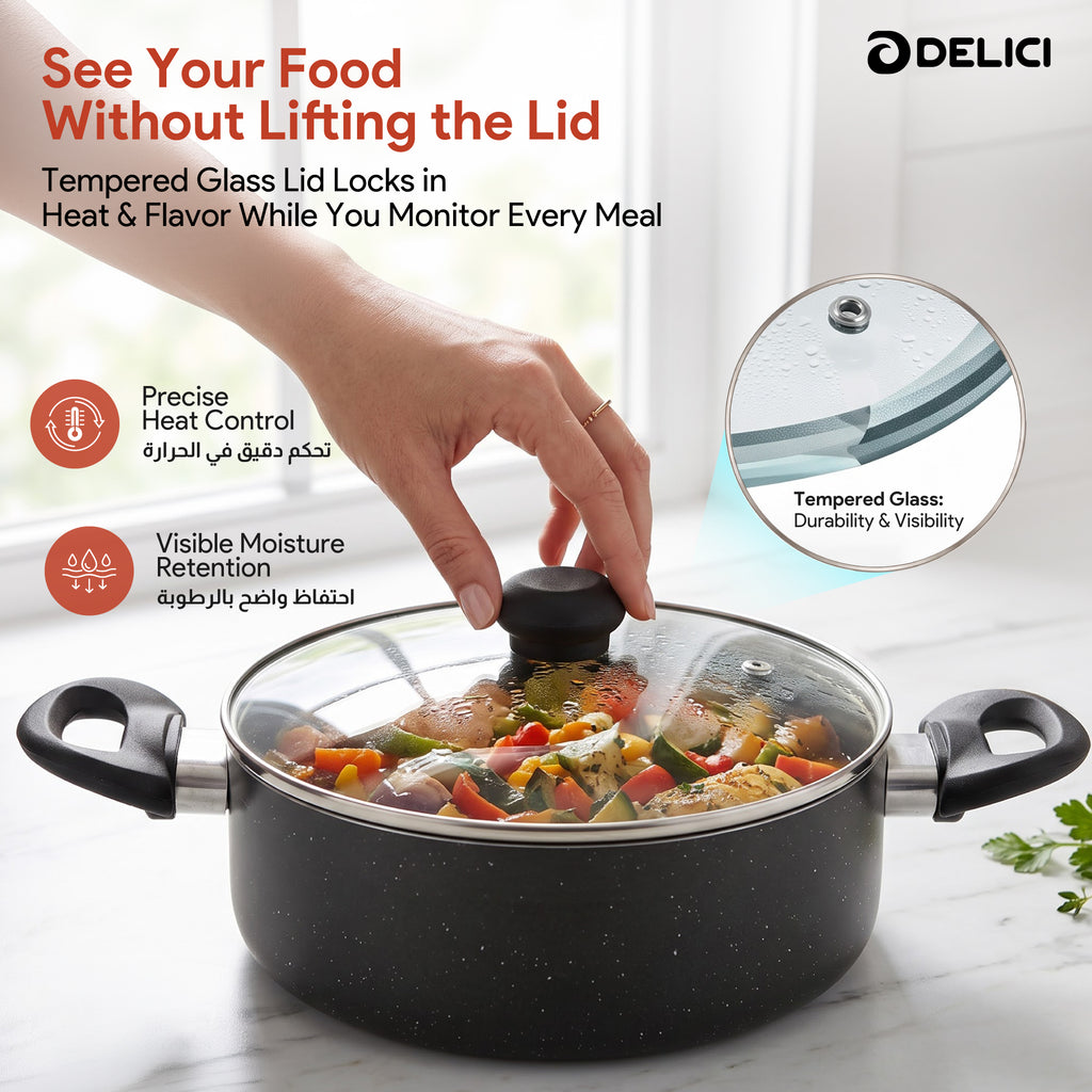 Delici Granite Gray Nonstick Sauce Pan 30 cm – ASP30GE | PFOA-Free, Glass Lid