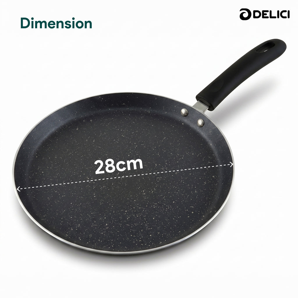 Delici Granite Gray Nonstick Tawa Pan 28 cm – ATP28GE | PFOA-Free, Dishwasher Safe