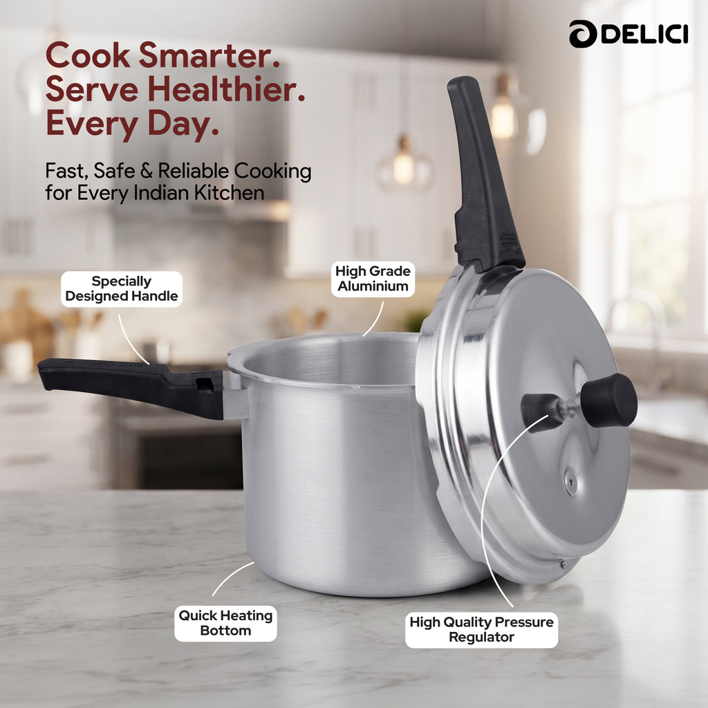 Delici Dripless 5 Litre NIB Aluminium Pressure Cooker – ADPC5E | Induction Compatible