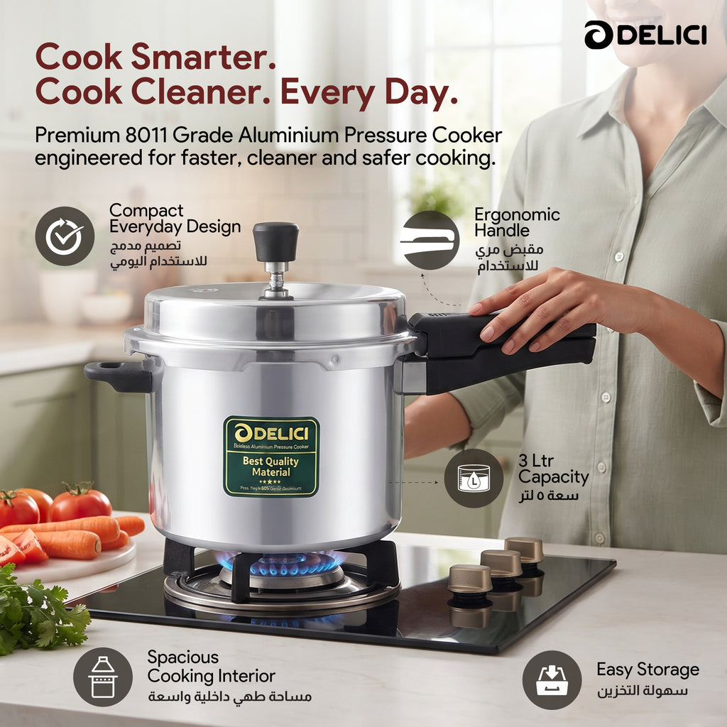 Delici Dripless 5 Litre NIB Aluminium Pressure Cooker – ADPC5E | Induction Compatible