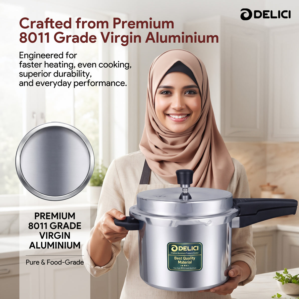 Delici Dripless 5 Litre NIB Aluminium Pressure Cooker – ADPC5E | Induction Compatible