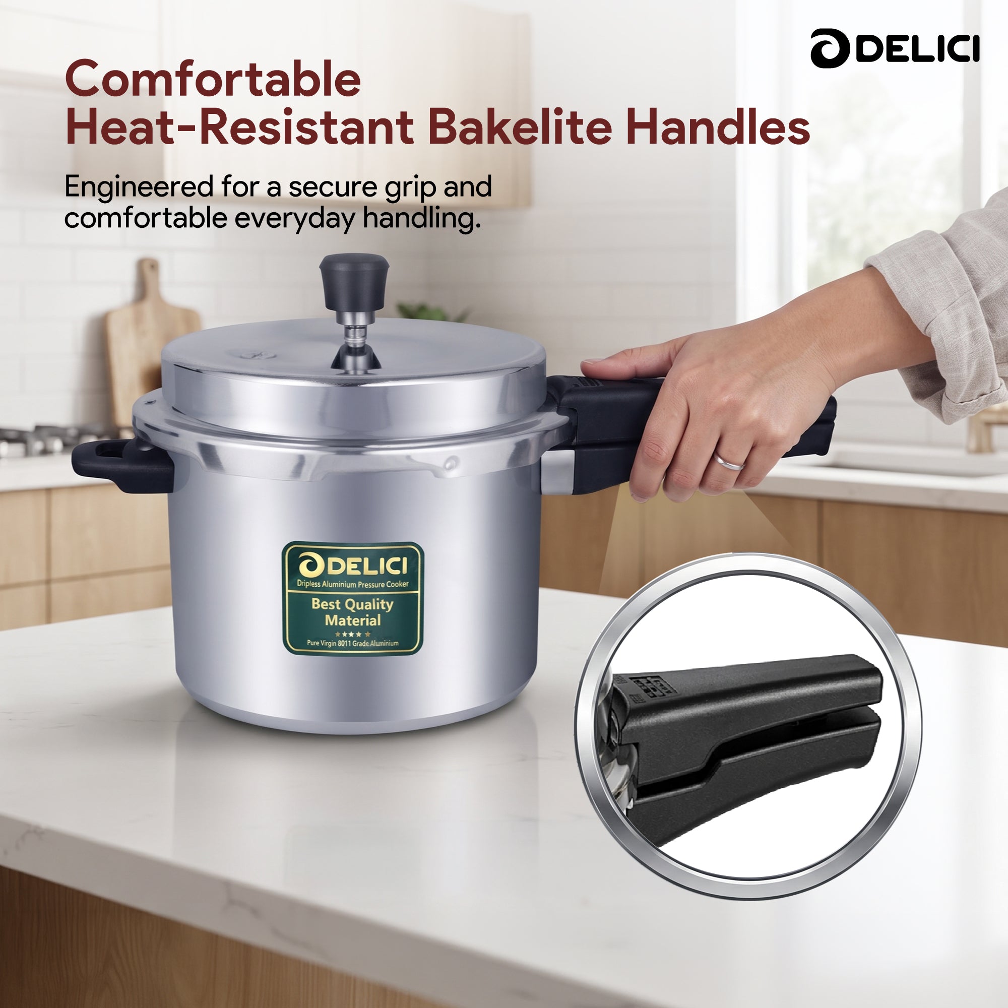 Delici Dripless 5 Litre NIB Aluminium Pressure Cooker – ADPC5E | Induction Compatible