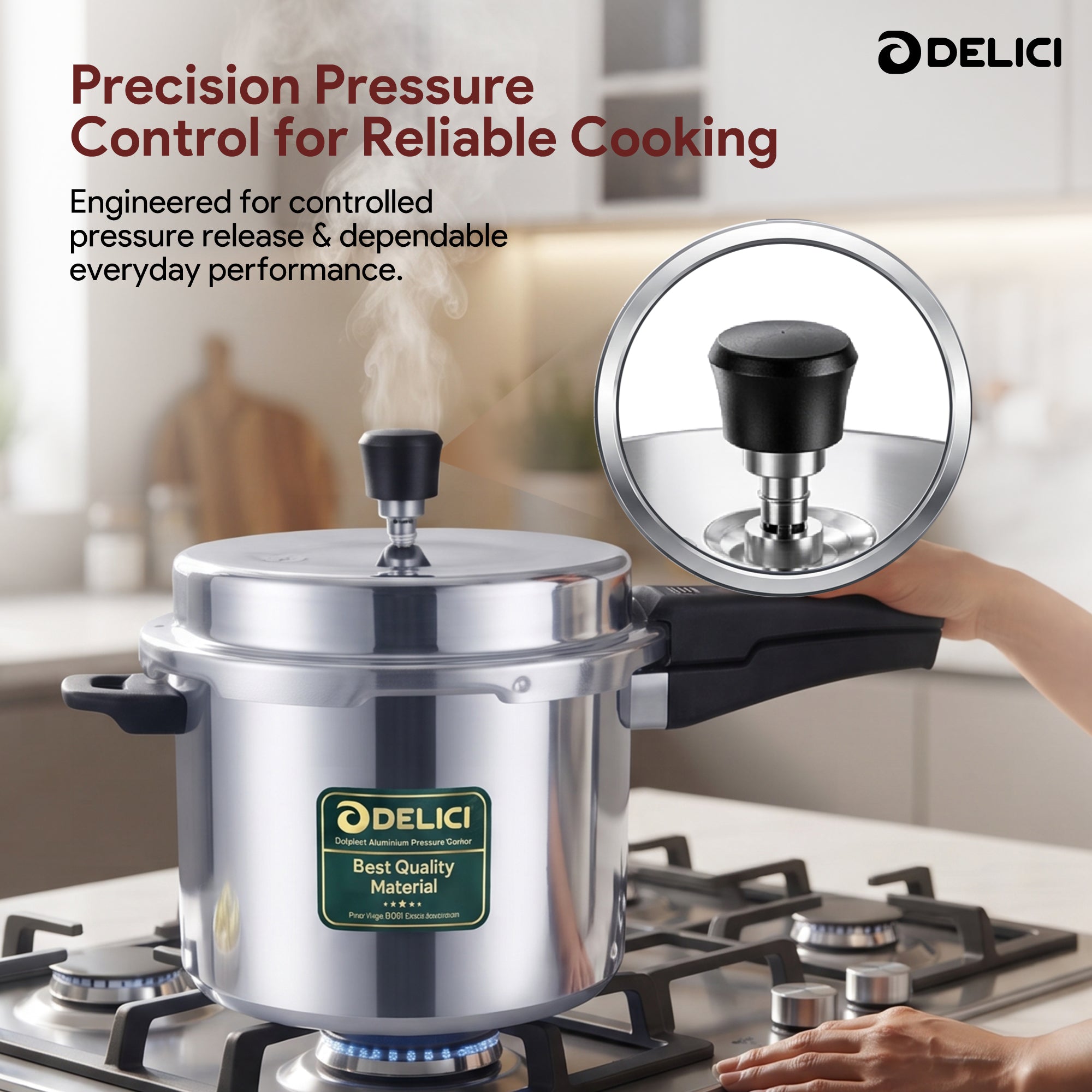 Delici Dripless 3 Litre NIB Aluminium Pressure Cooker – ADPC3E | Induction Compatible