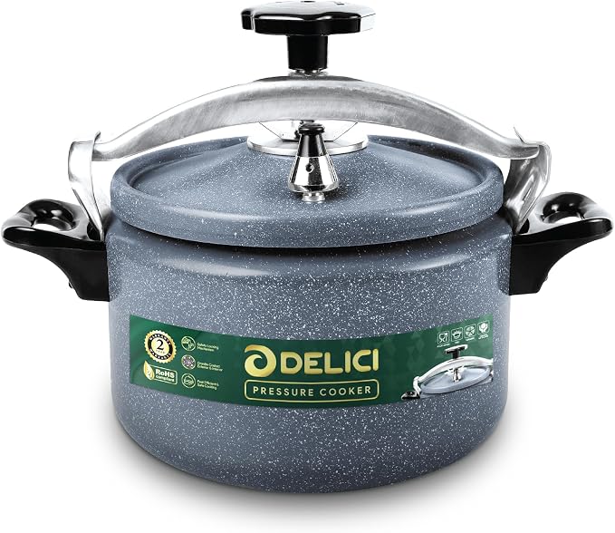 Delici Granite Aluminium Pressure Cooker 9 Litre | Gray | Safety Lock | 2-Year Warranty | DPC9G