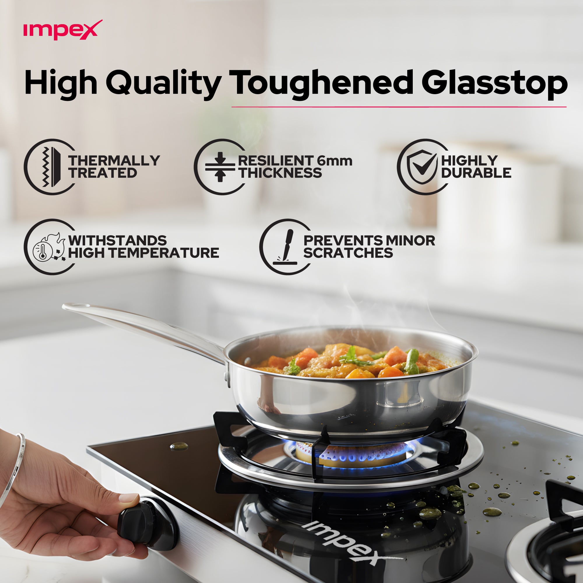 Impex LP Gas Stove 3-Burner Glass (IGS-1213F)
