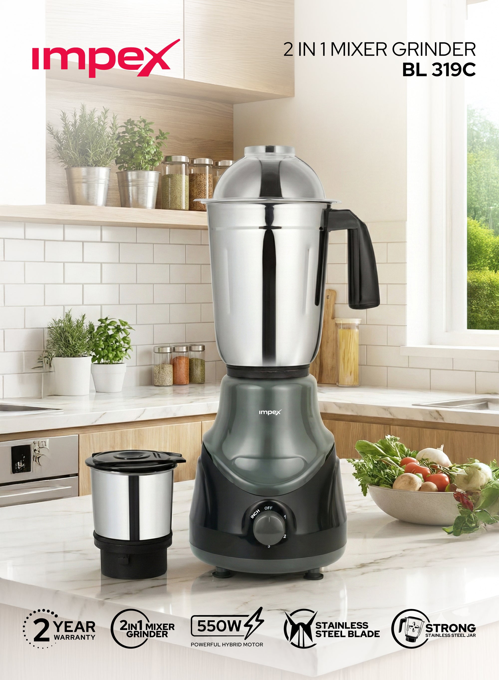 Impex 2-in-1 Mixer Grinder (BL-319C)
