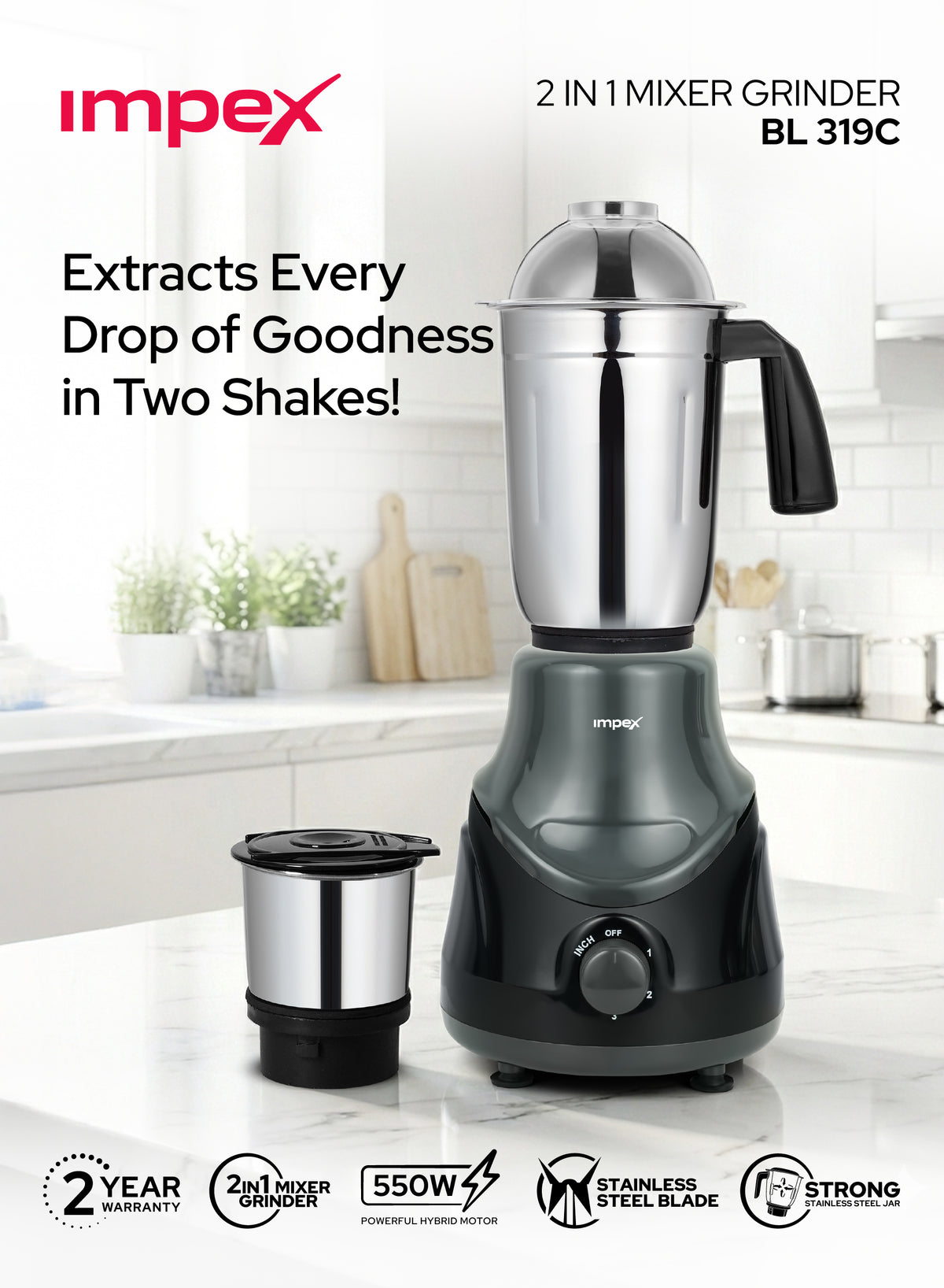 Impex 2-in-1 Mixer Grinder (BL-319C)