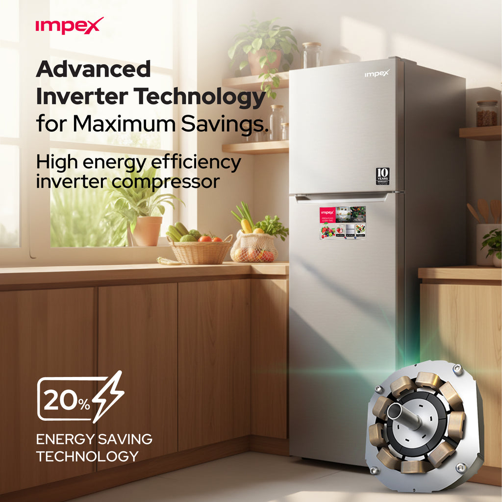 ثلاجة إمبكس IRF250S – 270 لتر بدون تجميد بتقنية الانفرتر | فضي داكن