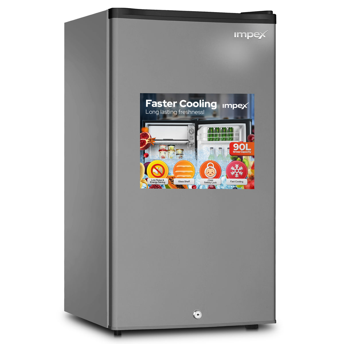 ثلاجة باب واحد امبكس IMRF140C سعة 90 لتر | تبريد سريع | رمادي داكن