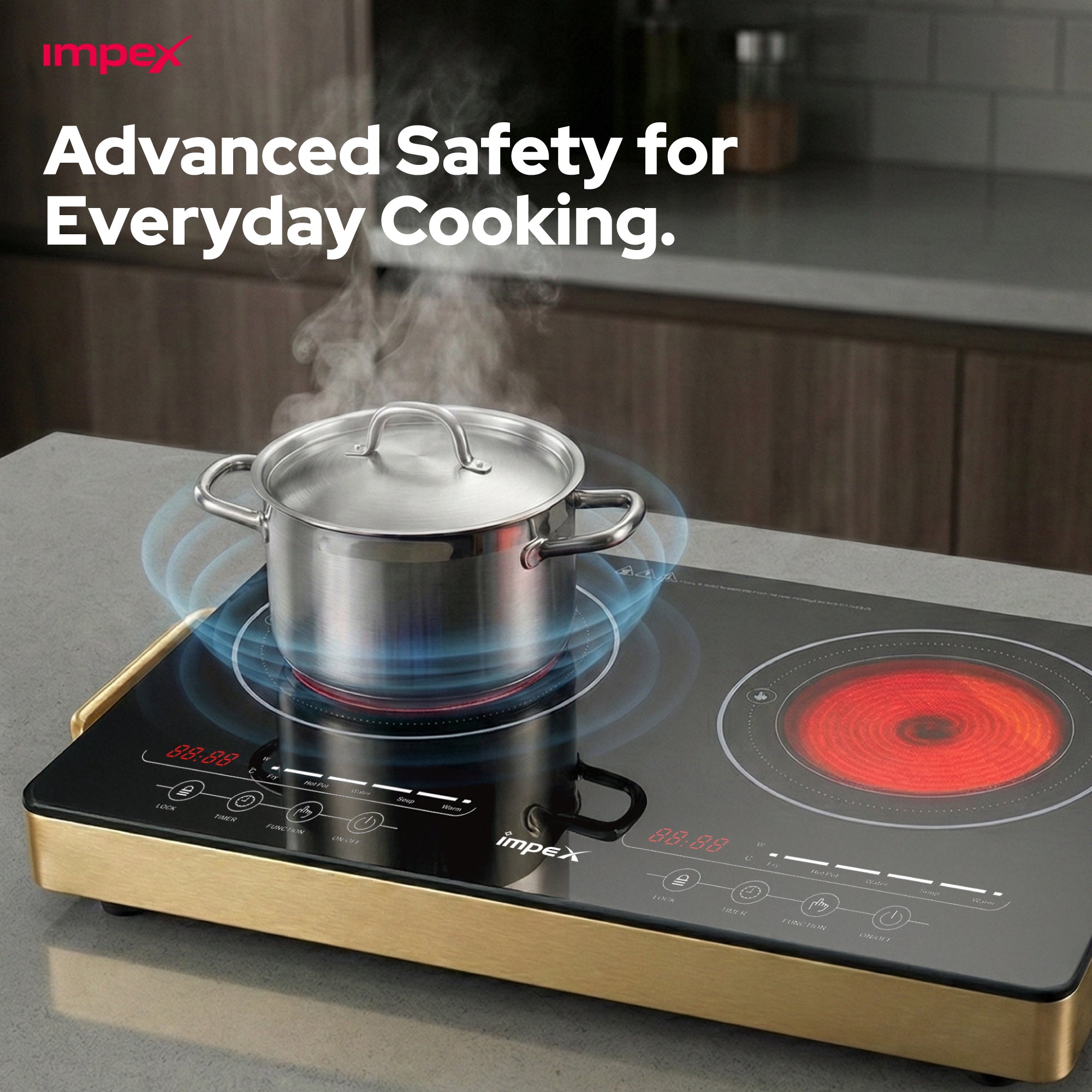 Impex IR2704 Double Infrared Cooktop | 1800W×2 | Touch Sensor Control
