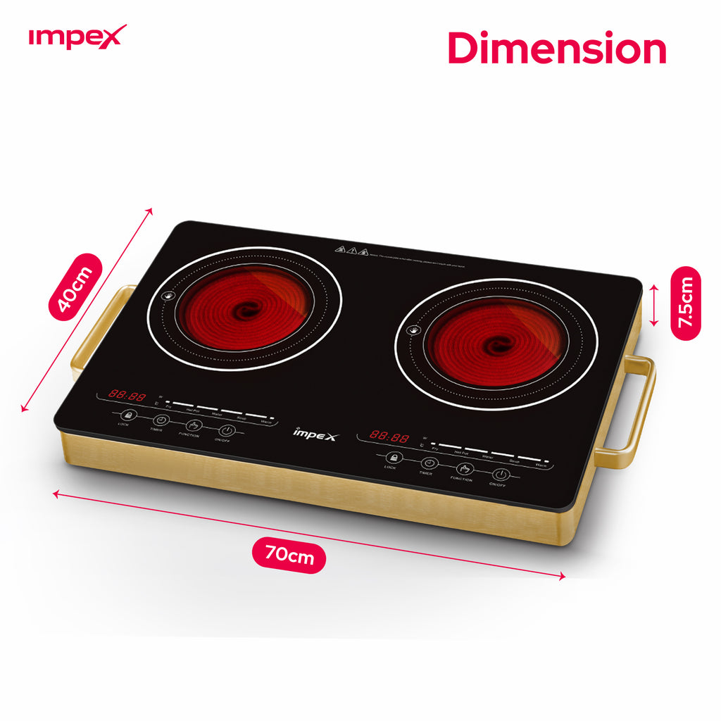 Impex IR2704 Double Infrared Cooktop | 1800W×2 | Touch Sensor Control