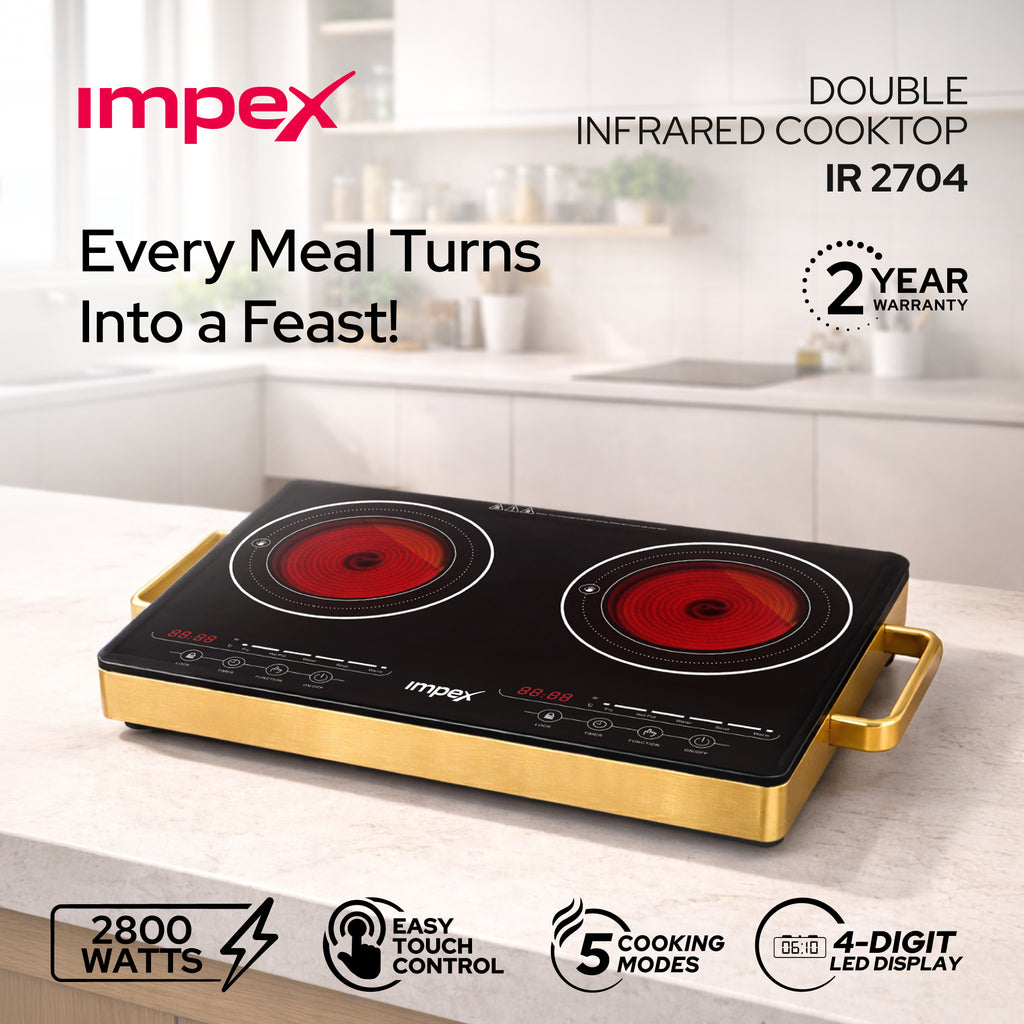 Impex IR2704 Double Infrared Cooktop | 1800W×2 | Touch Sensor Control