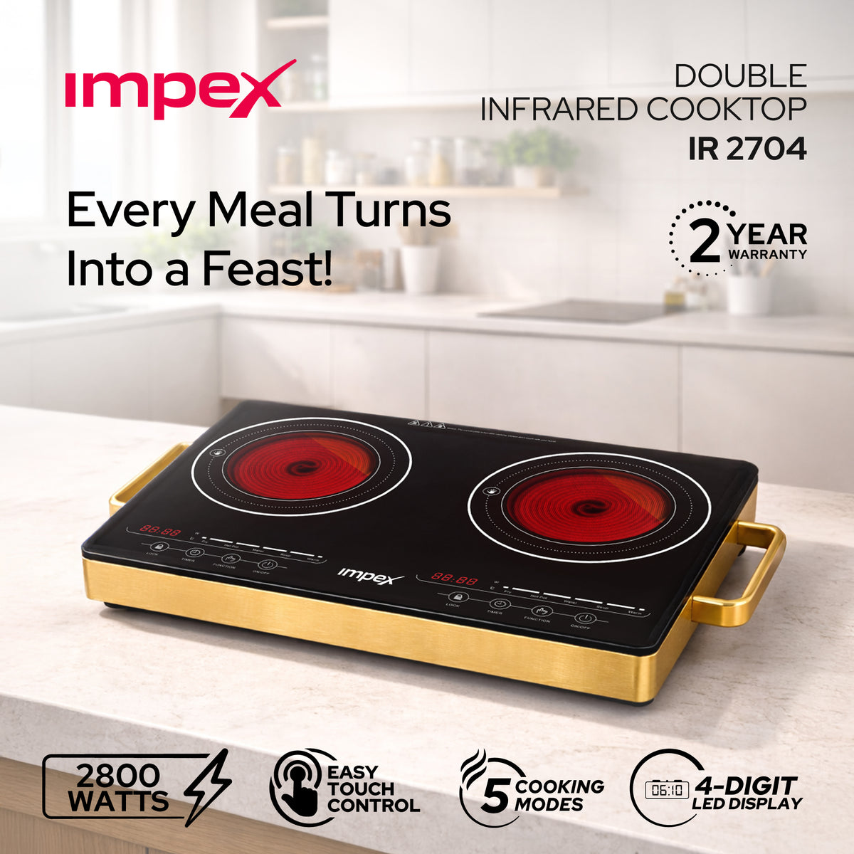 Impex IR2704 Double Infrared Cooktop | 1800W×2 | Touch Sensor Control