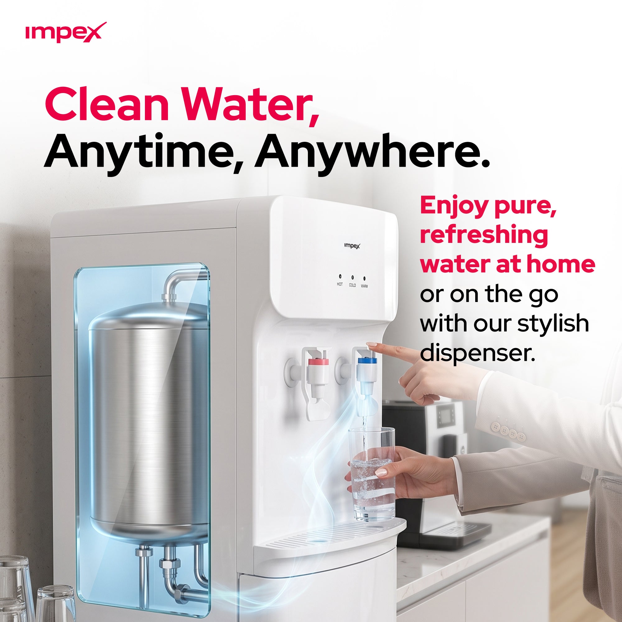 Impex WD3904B – 2 Tap Hot & Cold Water Dispenser with Compressor Cooling