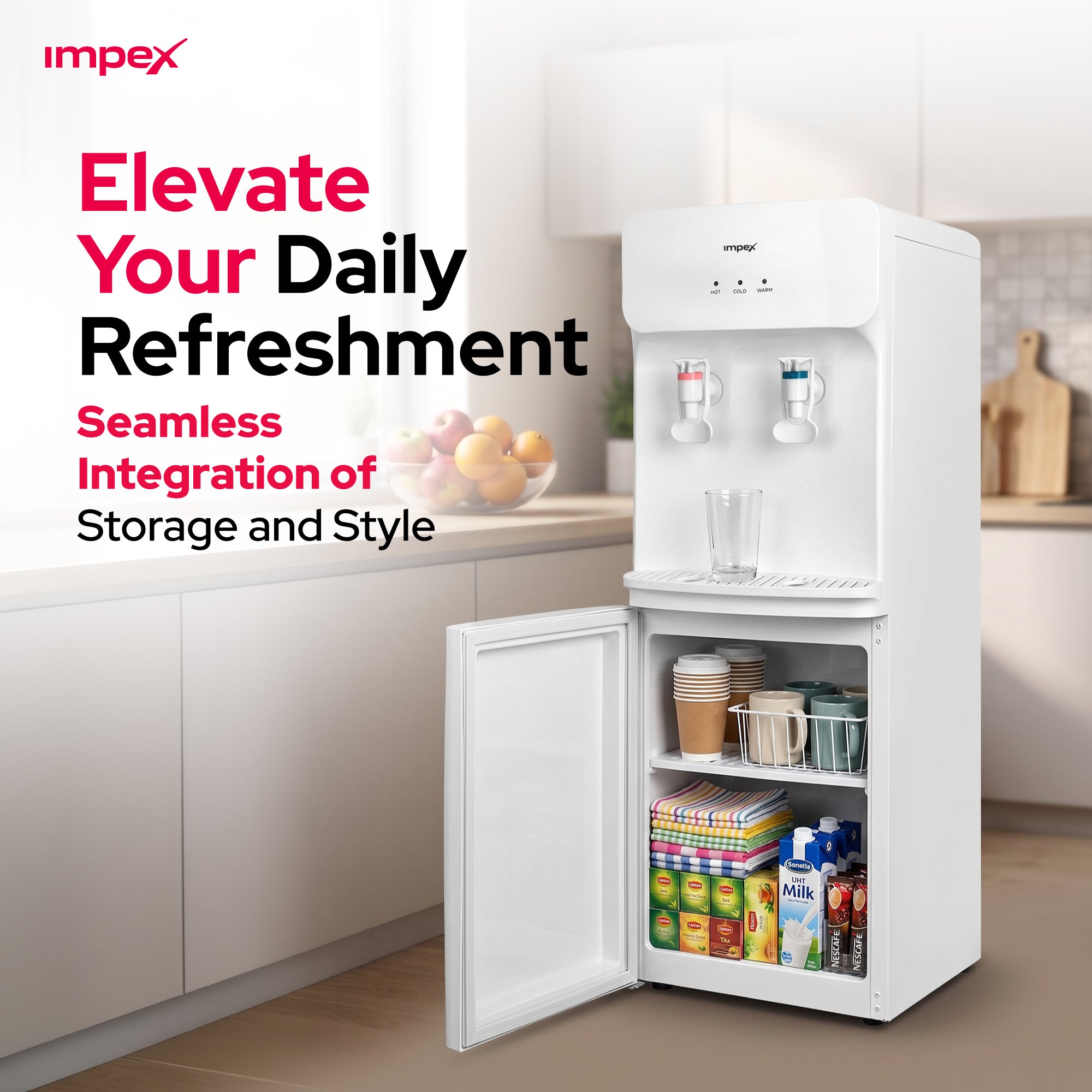 Impex WD3904B – موزع مياه ساخن وبارد بحنفيتين مع تبريد بالضاغط