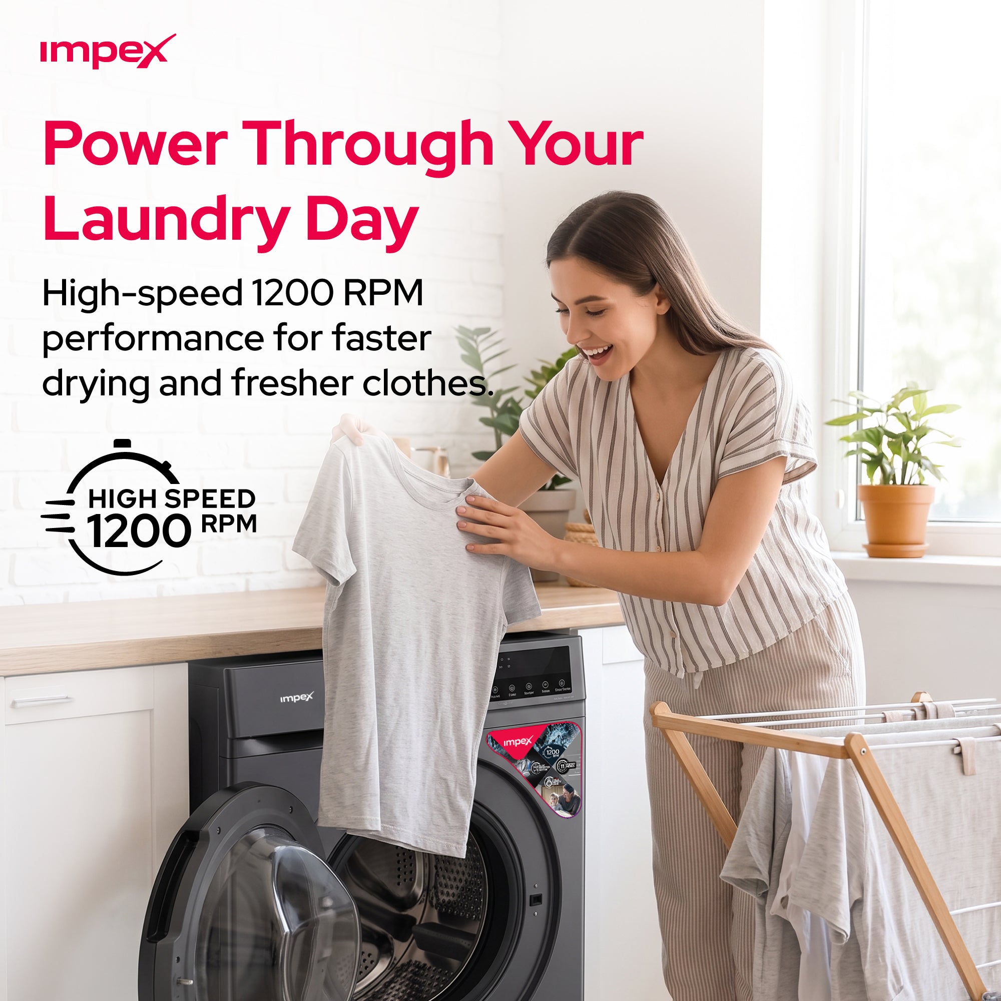 Impex WM0800FS – 8KG Front Load Washing Machine with BLDC Inverter Motor