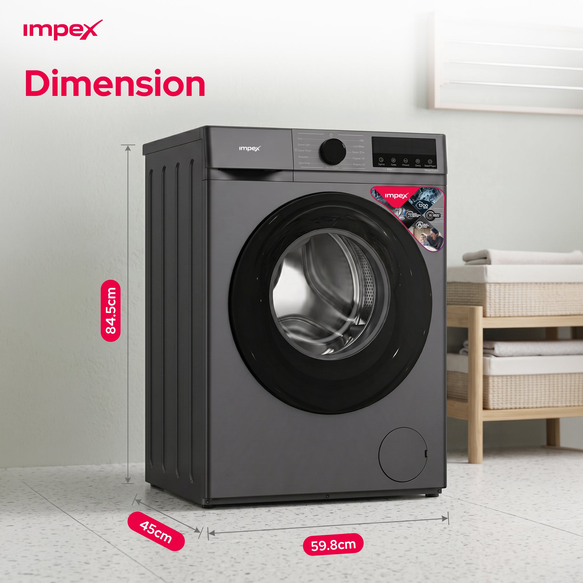 Impex WM0800FS – 8KG Front Load Washing Machine with BLDC Inverter Motor