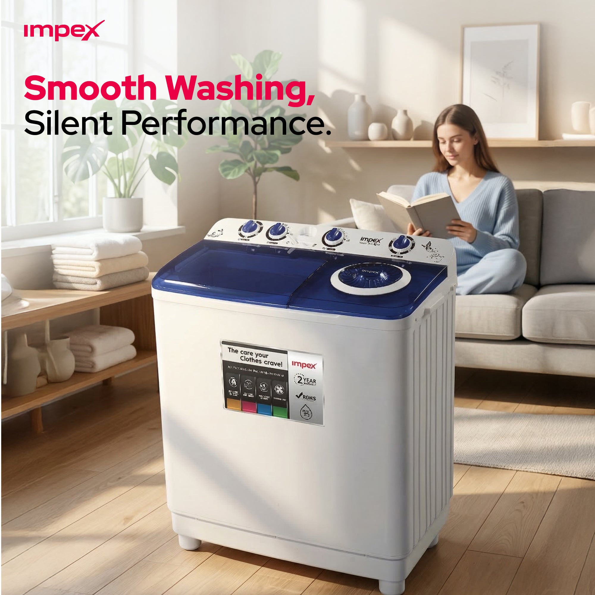 غسالة ملابس نصف أوتوماتيكية Impex WM 4205 – 12 كجم مع خاصية التجفيف بالهواء التوربيني