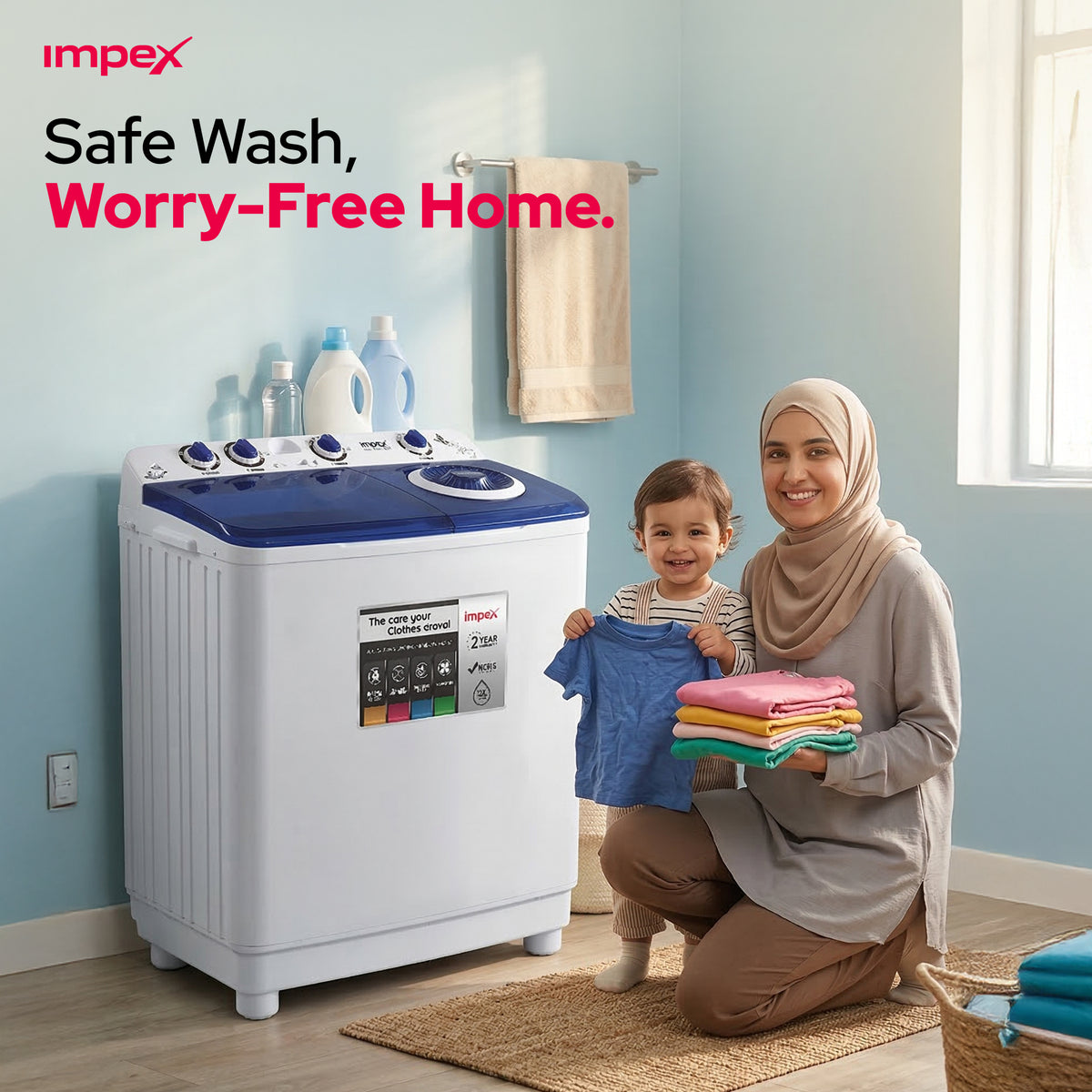 غسالة ملابس نصف أوتوماتيكية Impex WM 4205 – 12 كجم مع خاصية التجفيف بالهواء التوربيني
