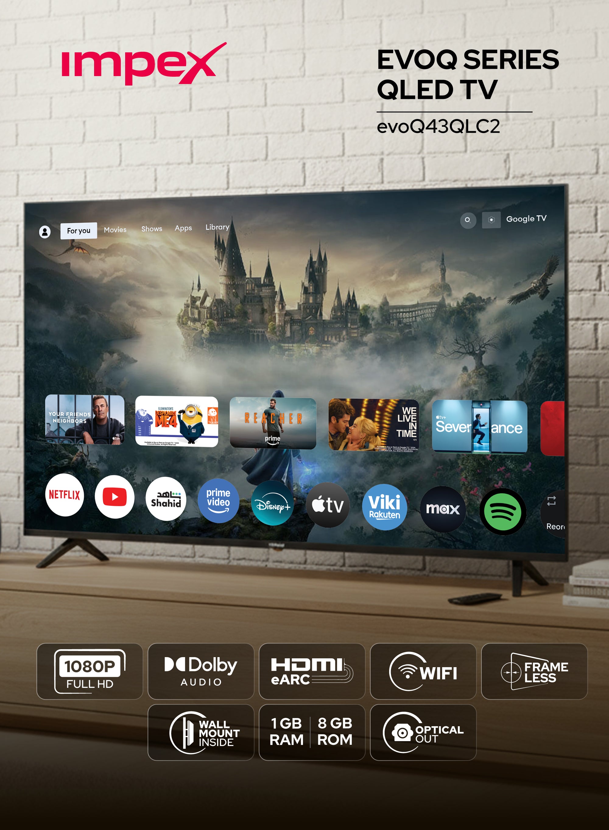 تلفزيون جوجل Impex evoQ43QLC2 مقاس 43 بوصة QLED FHD | مساعد جوجل | نحيف للغاية