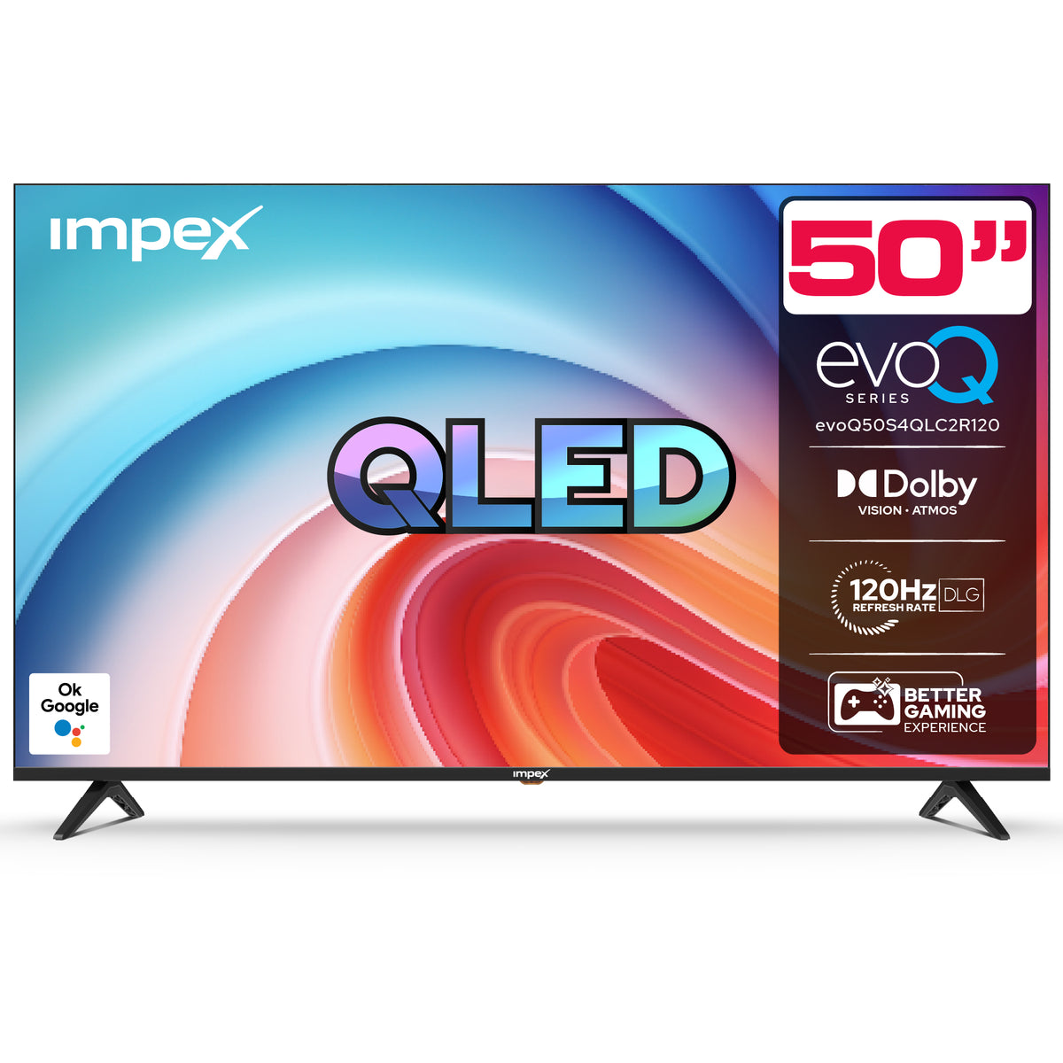 Impex evoQ 50S4QLC2R120 50" QLED 4K Google TV | صوت دولبي | جهاز تحكم صوتي عن بعد