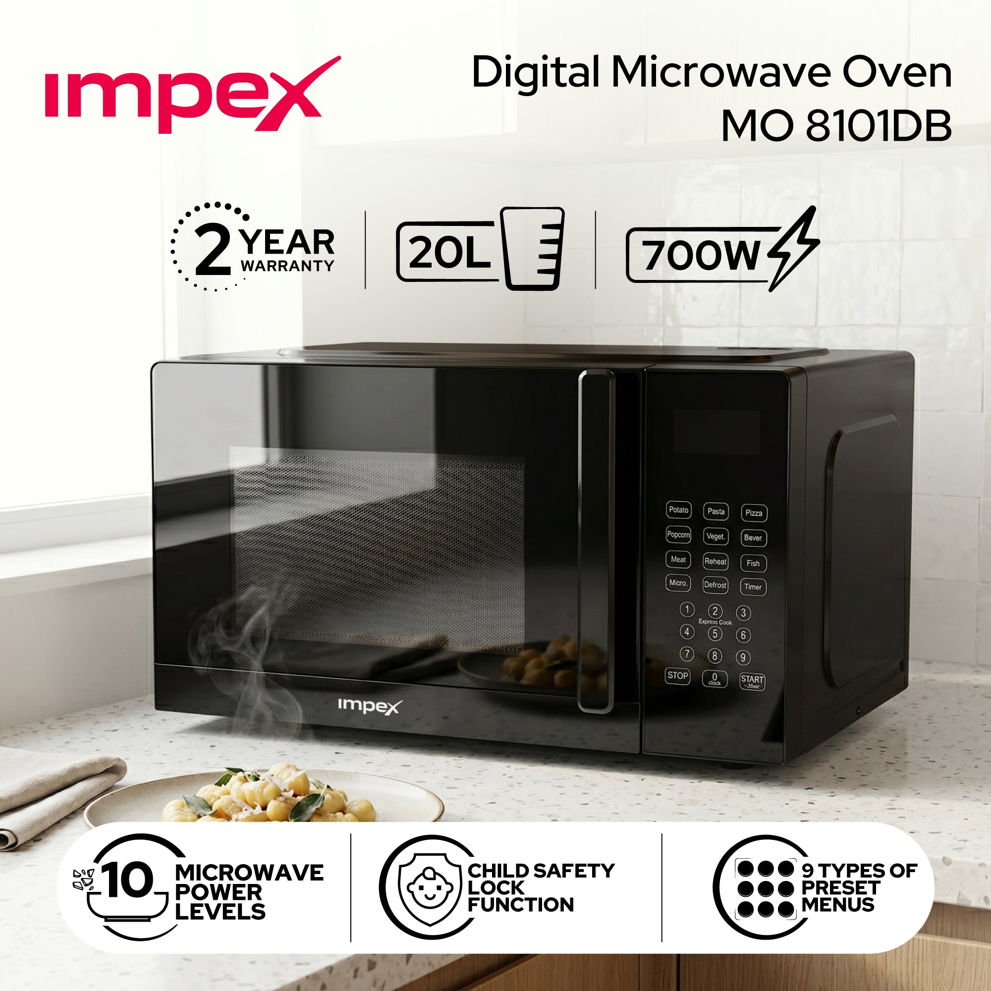 Impex MO8101DB 20L Digital Microwave Oven 700W – Smart Touch Control