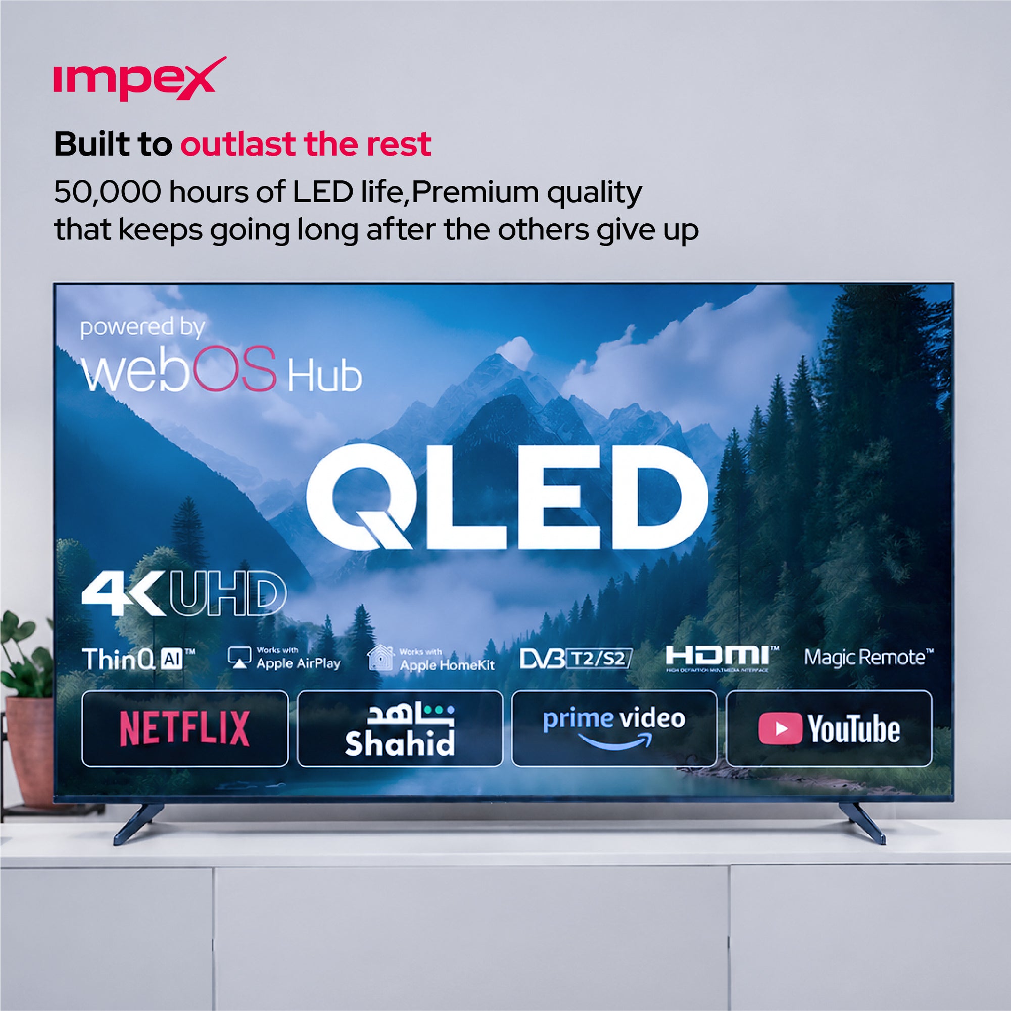 Impex Fiesta100Q – تلفزيون ذكي QLED 4K UHD مقاس 100 بوصة مع ThinQ AI و AirPlay وجهاز تحكم عن بعد سحري