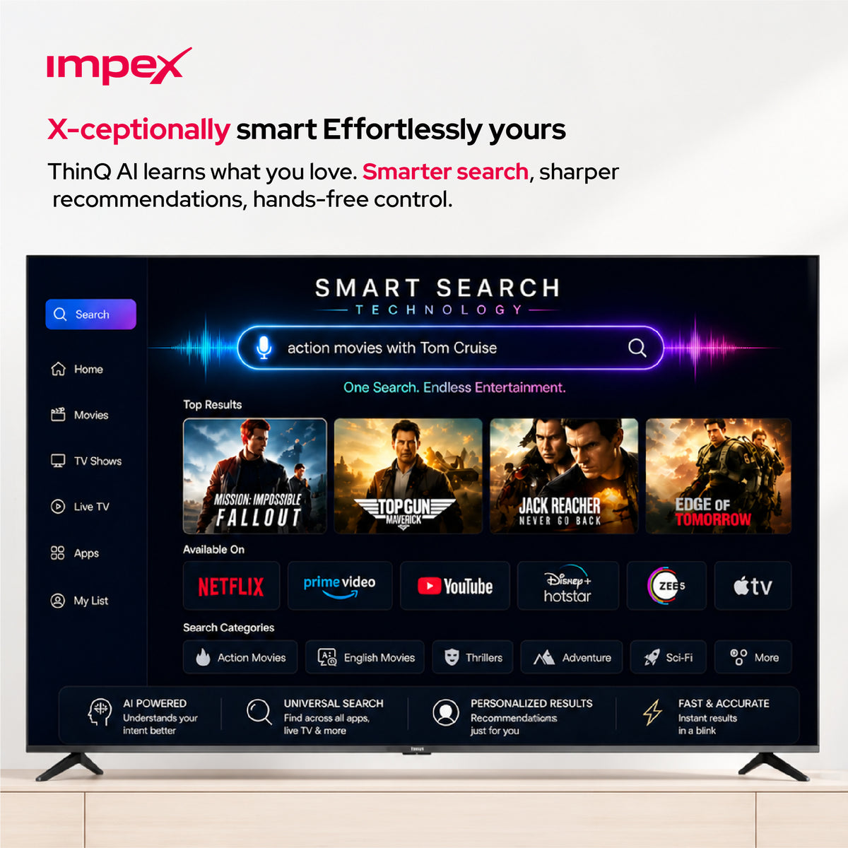 Impex Fiesta100Q – تلفزيون ذكي QLED 4K UHD مقاس 100 بوصة مع ThinQ AI و AirPlay وجهاز تحكم عن بعد سحري