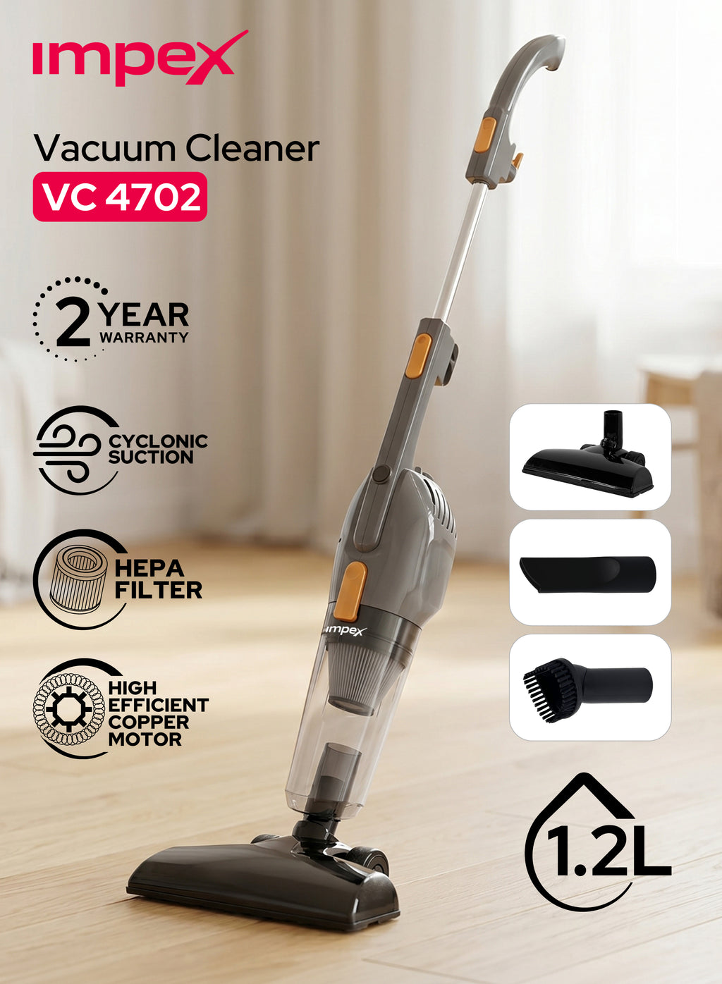 Impex VC4702 – 800W Ultralight 3-in-1 Stick Vacuum Cleaner