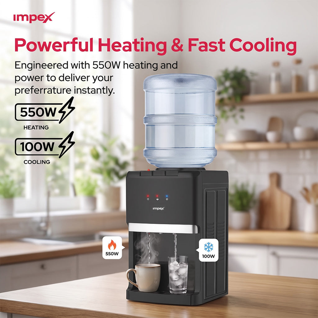 Impex WD3903C - موزع مياه مكتبي بـ3 حنفيات مع تبريد بالضاغط وخزانة