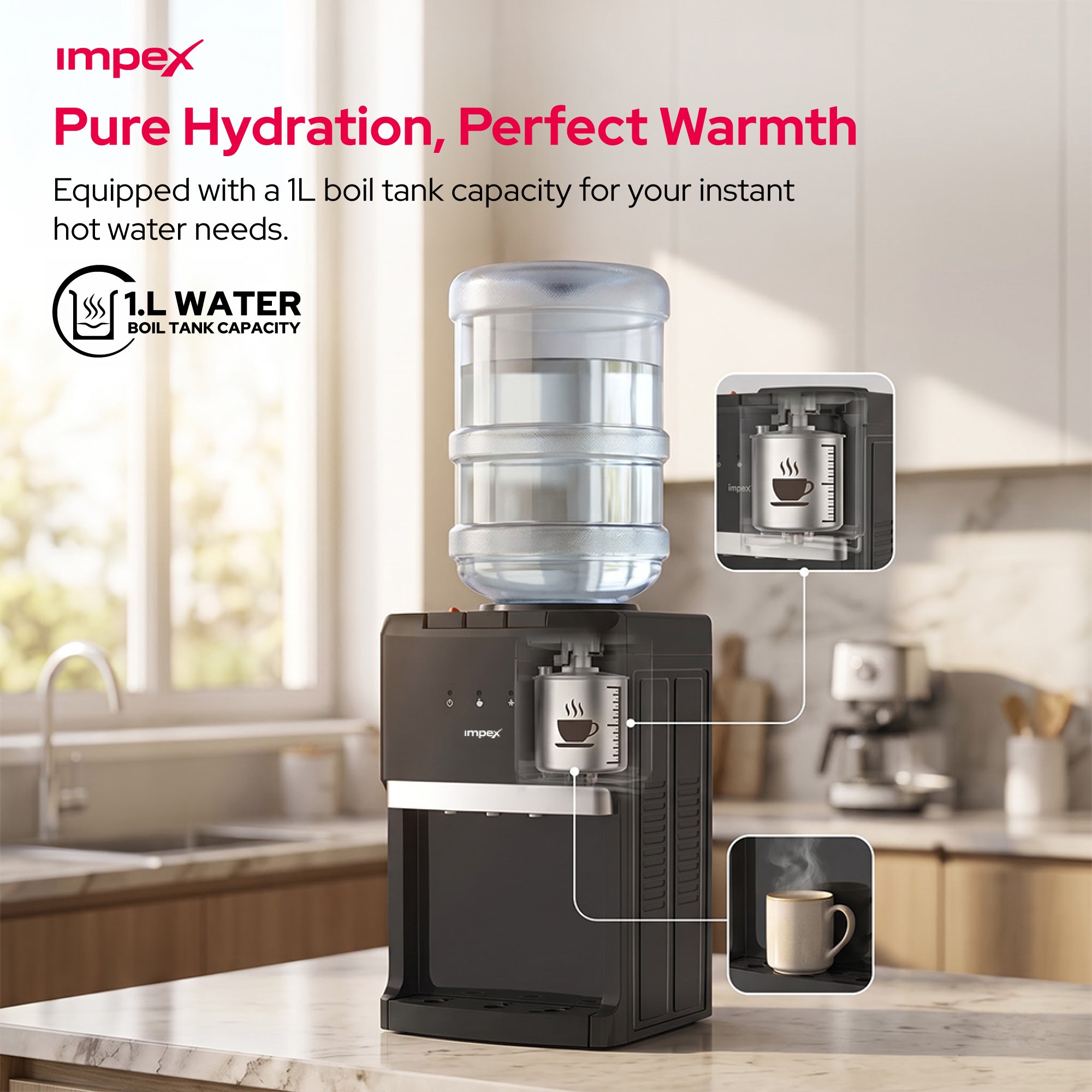 Impex WD3903C - موزع مياه مكتبي بـ3 حنفيات مع تبريد بالضاغط وخزانة