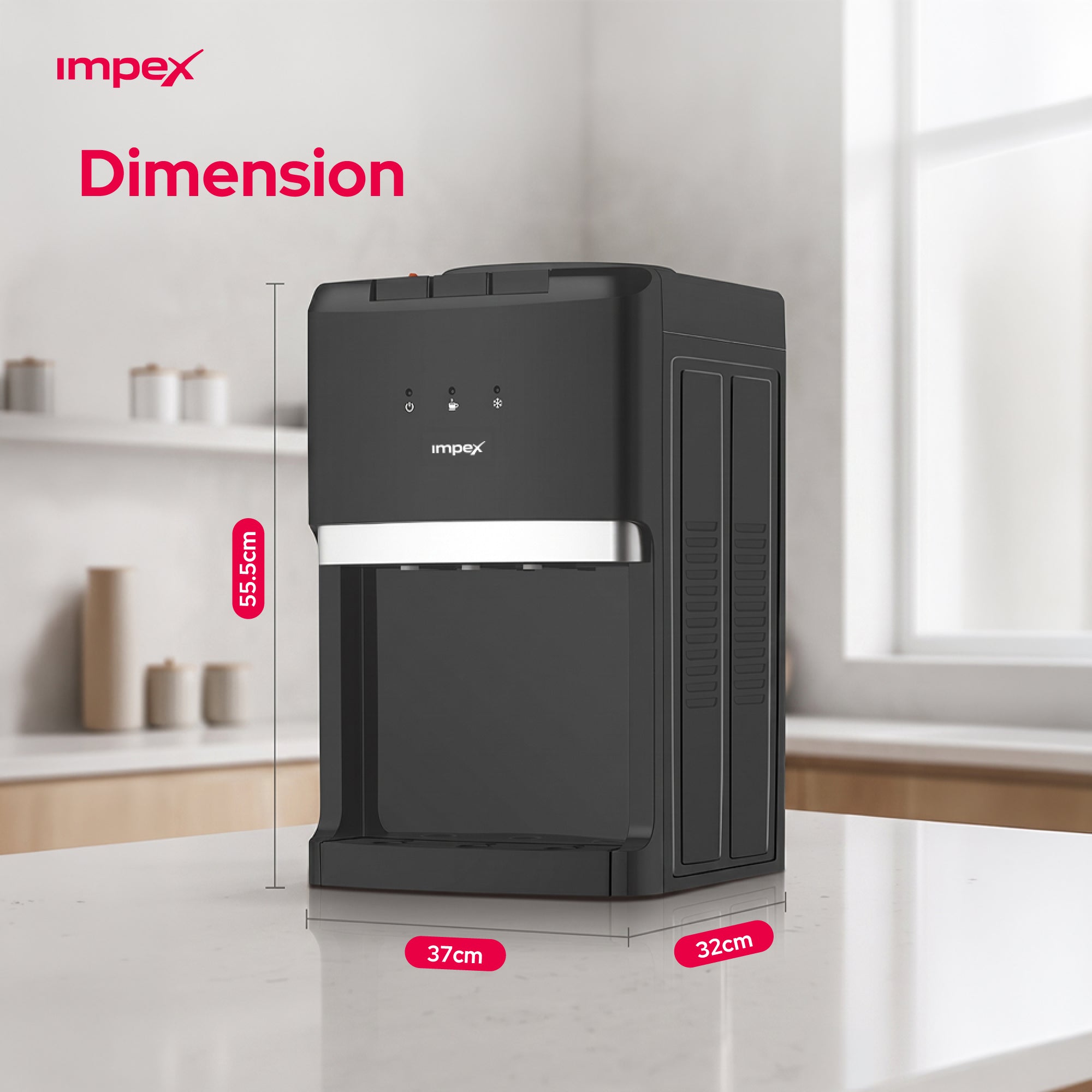 Impex WD3903C - موزع مياه مكتبي بـ3 حنفيات مع تبريد بالضاغط وخزانة