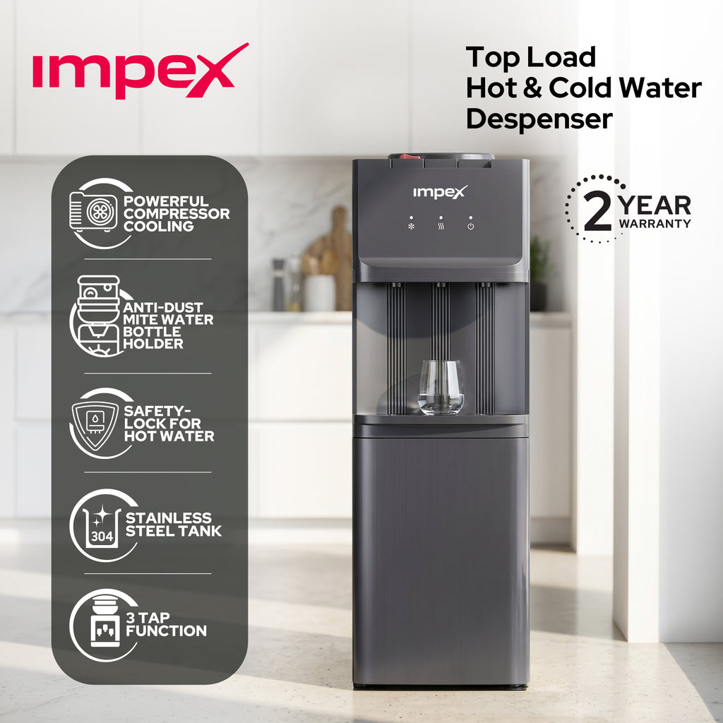 Impex WD3902C – موزع مياه ساخنة وباردة وعادية بـ 3 صنابير مع خزانة